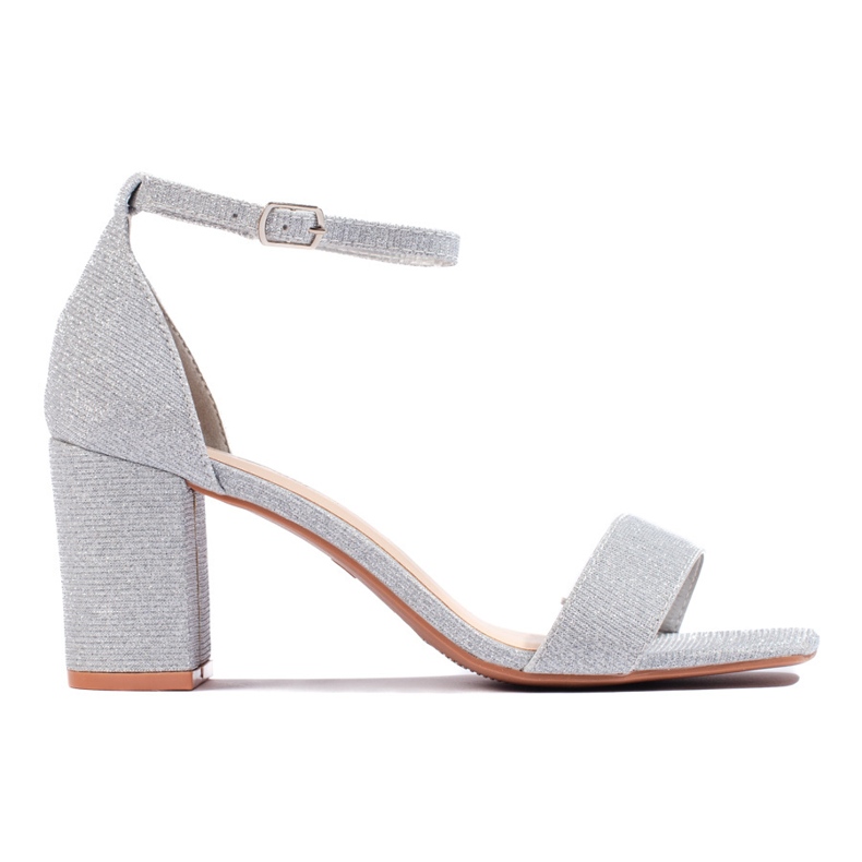 Ezüst brokát női magas sarkú szandál