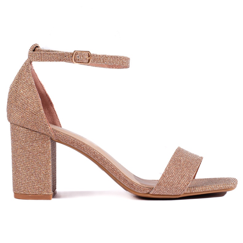 Arany brokát női magassarkú szandál aranysárga