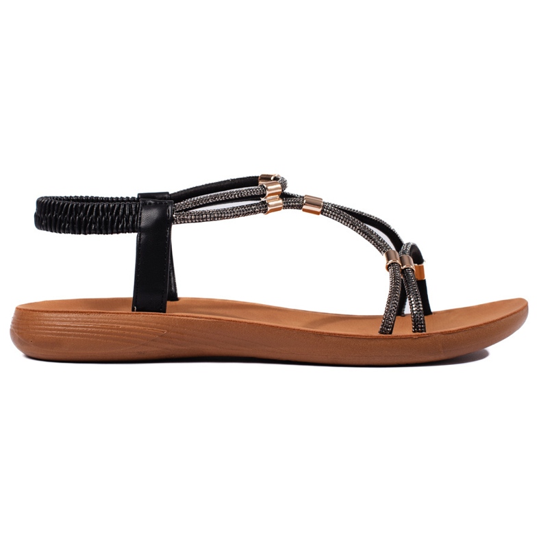 Fekete lapos csillogó szandál