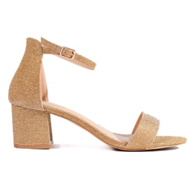Arany magas sarkú csillámos szandál aranysárga