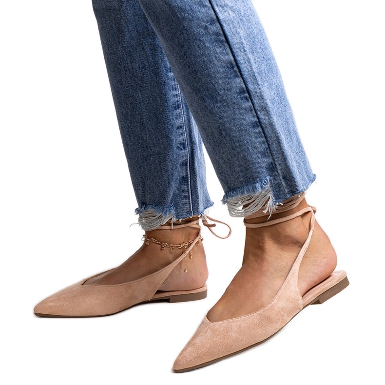 Leaia fűzős bézs balettlapos, nyitott sarokkal