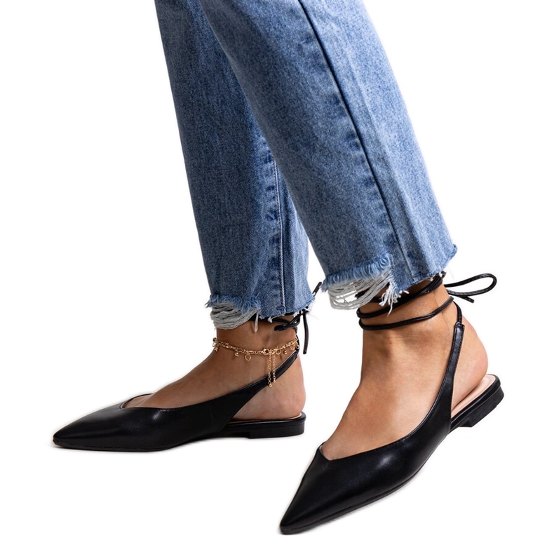 Batra eco bőrből készült megkötött fekete balettlapok