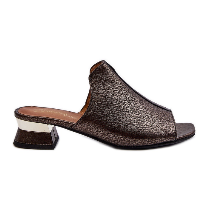 Elegáns női papucsok természetes bőrből alacsony sarkú cipőben Maciejka 06360-20 grafit fekete