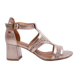 Női bőr szandál magas sarkú Maciejka 06459-25 bézs és arany