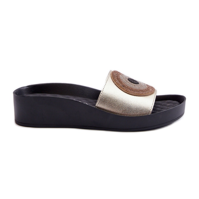 Női bőr papucsok díszítéssel S.Barski KV27-019 Arany aranysárga