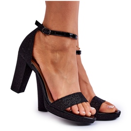 Mulanka Divatos fényes fekete magassarkú szandál