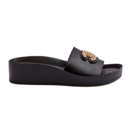 Elegáns, könnyű női papucs díszítéssel, természetes bőr S.Barski KV27-013, fekete