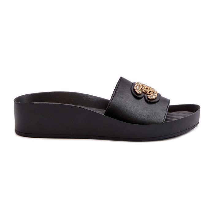 Elegáns, könnyű női papucs díszítéssel, természetes bőr S.Barski KV27-013, fekete Elegáns, könnyű női papucs díszítéssel, természetes bőr S.Barski KV27-013, fekete
