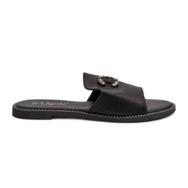 Elegáns, fényes női papucsok díszítéssel, S.Barski KV27-050 fekete