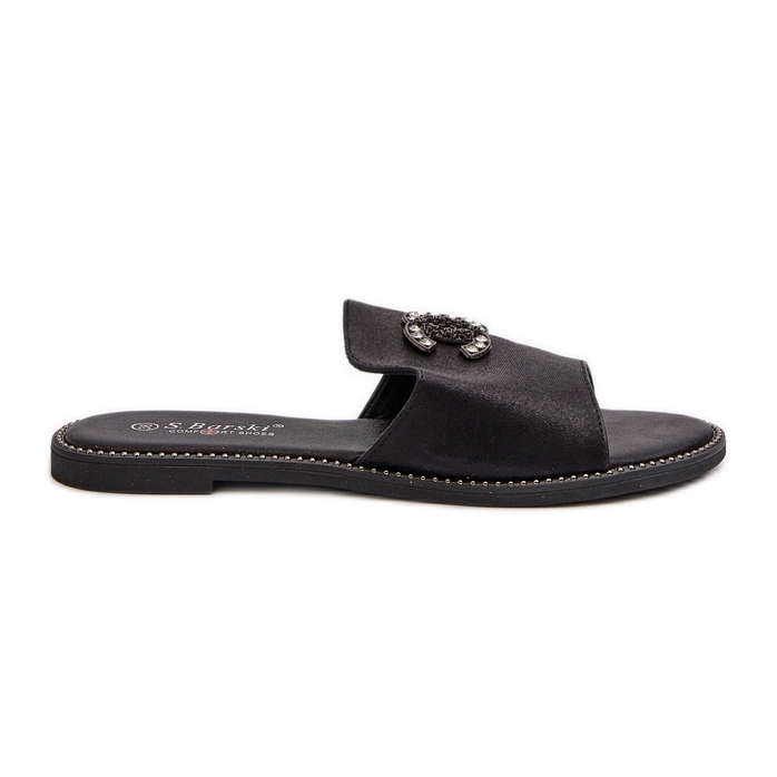 Elegáns, fényes női papucsok díszítéssel, S.Barski KV27-050 fekete