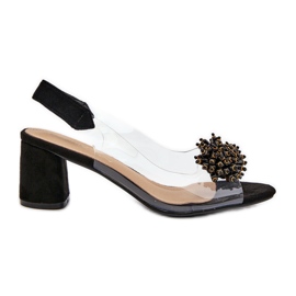 Női magassarkú szandál átlátszó felsőrésszel, fekete Aleola