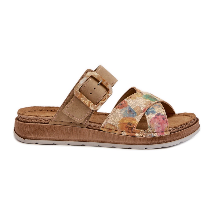 Kényelmes női papucsok virágcsattal Inblu GS000051 barna