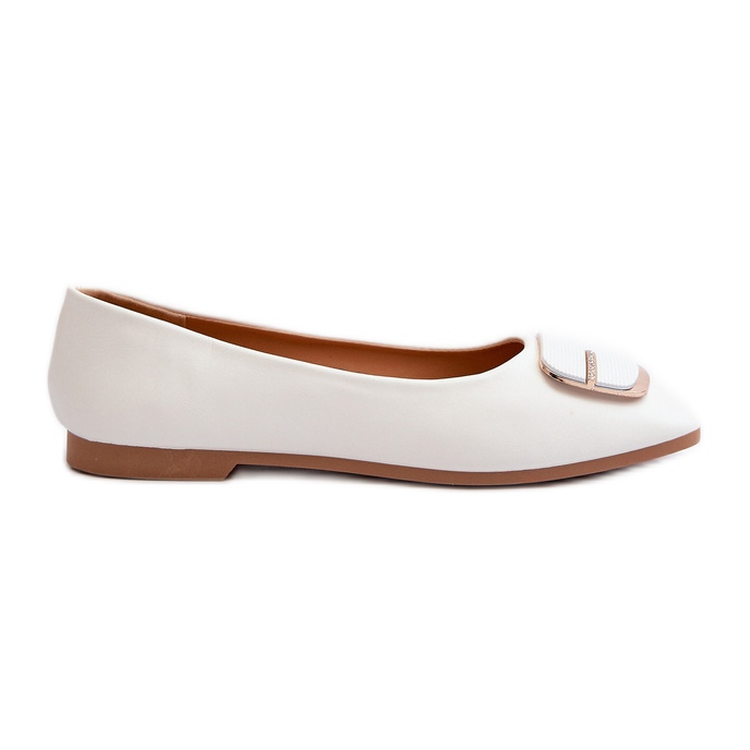 Női Eco bőr balerinák díszítéssel, fehér Edoslli