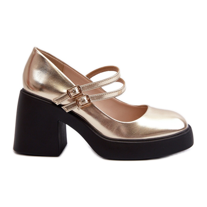 Eco bőr pumpák vaskos sarkú, arany Halmina aranysárga