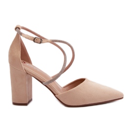 Eco Suede magassarkú pumpák bézs Lagra cirkonokkal Eco Suede magassarkú pumpák bézs Lagra cirkonokkal