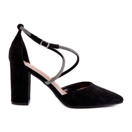 Eco Suede magassarkú pumpák cirkóniákkal, fekete Lagra