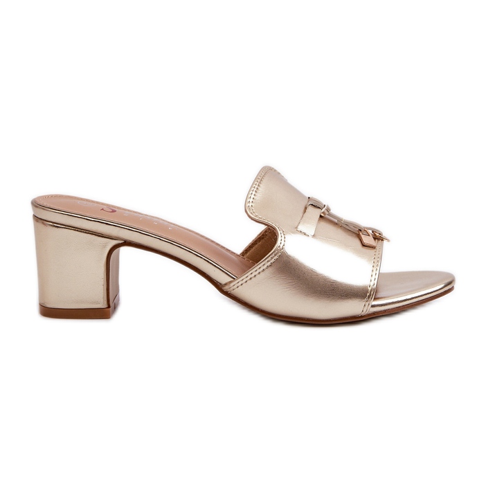 Eco bőrből készült női papucs magassarkúval, arany Jemenna aranysárga