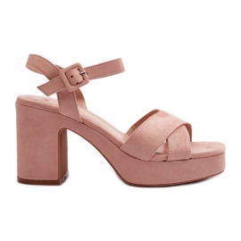 Öko velúrból készült női szandál a sarkon és a talpon, rózsaszín Sakane