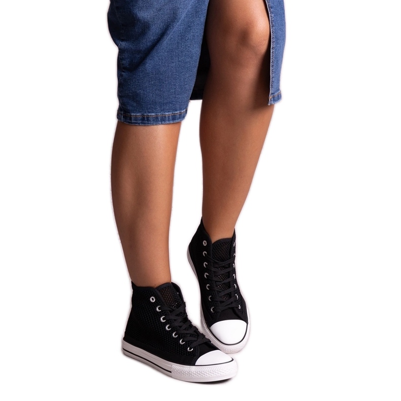 Bez marki Fekete magas, áttört Shima tornacipő