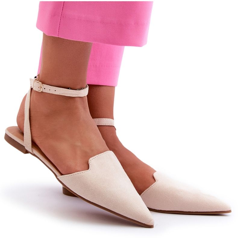 Fűzős Eco Suede balerinák hegyes lábujjakkal Világos bézs Ellesara