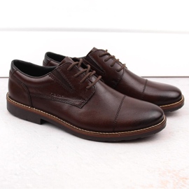 Bőr kényelmes férfi cipő gumiszalaggal, barna, Rieker 15320-25