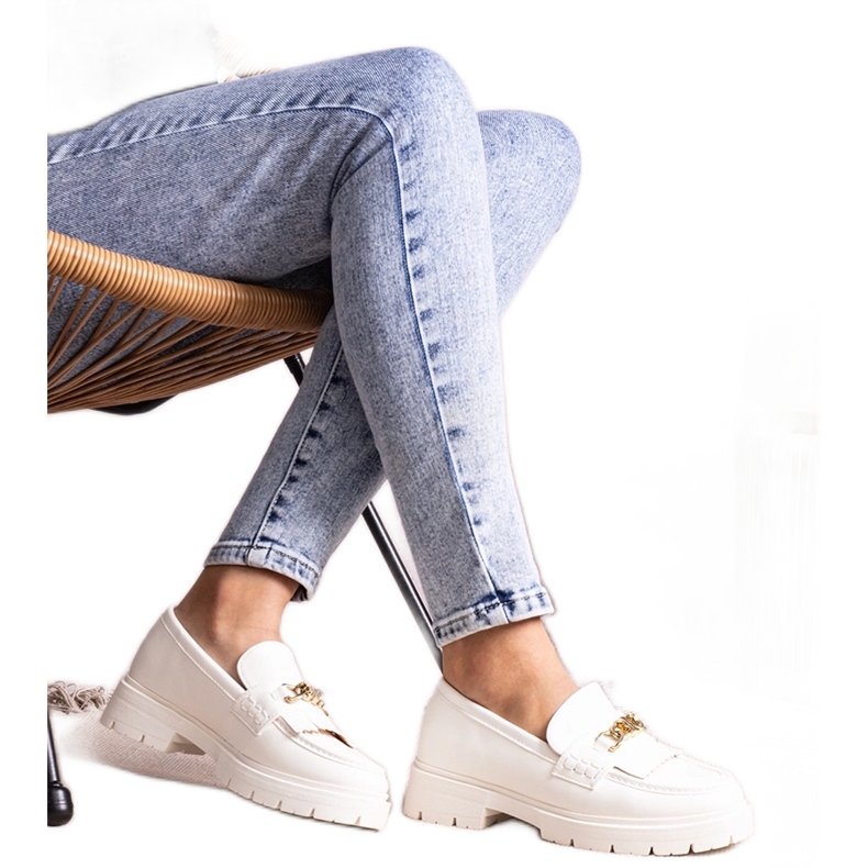 Bez marki Anielania fehér cipő arany csattal