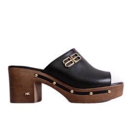 Fekete KARINO bőr magas sarkú öszvérek Fekete KARINO bőr magas sarkú öszvérek