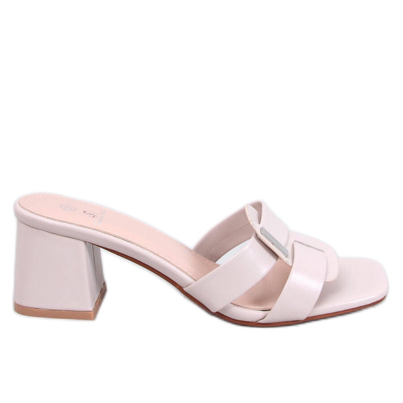 Elegáns Lafar Beige magas sarkú papucs bézs