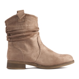 Velúr bézs ráncos bokacsizma