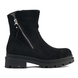 Fekete női bokacsizma dekoratív cipzárral