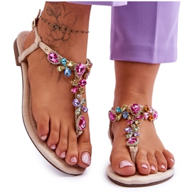 Bézs színű velúr flip-flop szandál kövekkel