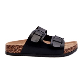 Evento Női papucsok parafa emelvényen csatokkal, fekete Klinesta