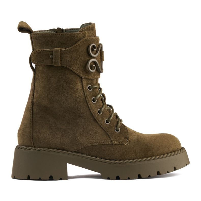 Sötétzöld fűzős velúr munkások