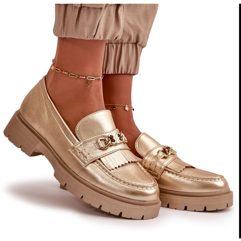 PH2 Női Eco bőr mokaszin arany díszítéssel Zanita aranysárga