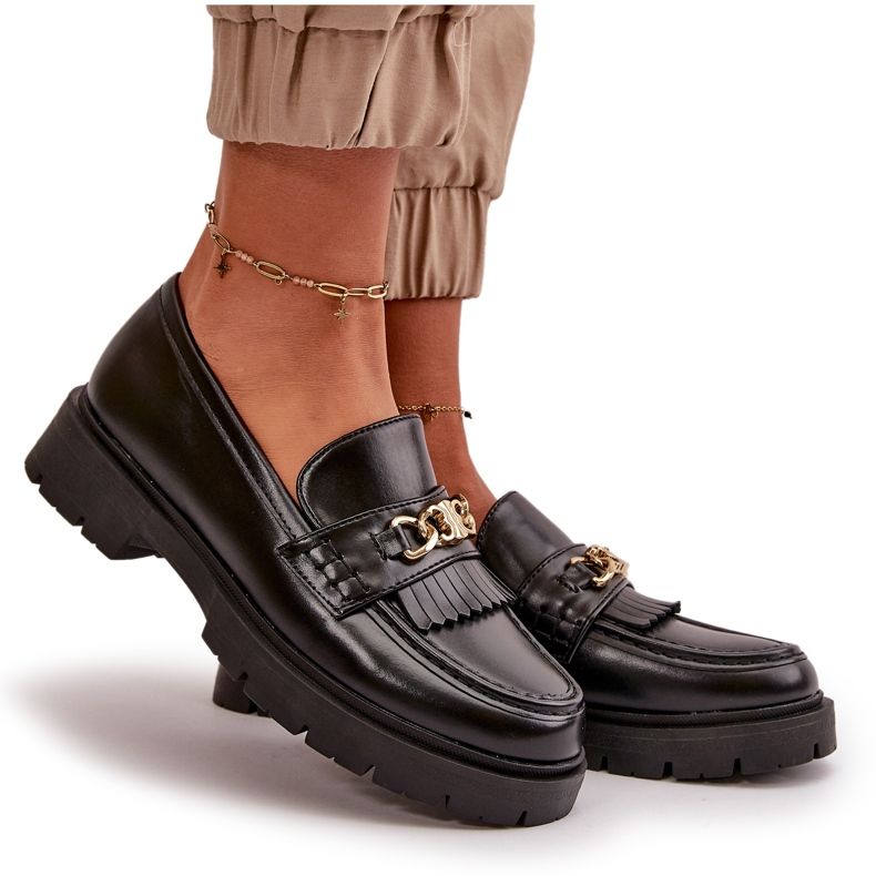 PH2 Női Eco bőr mokaszin arany díszítéssel, fekete Zanita