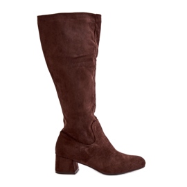 Eco Suede női térd feletti csizma cipzárral, barna Elitara