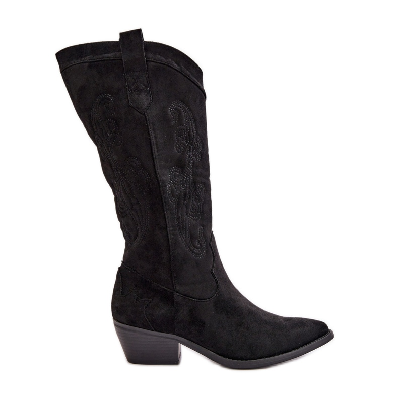 Női alacsony sarkú Cowboy csizma Eco Suede Black Ligelia anyagból fekete