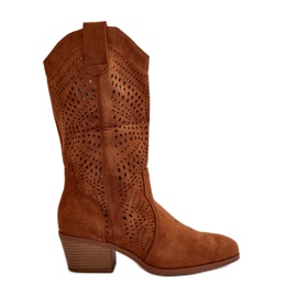 Áttört női Cowboy csizma Camel Iceda magassarkúval barna