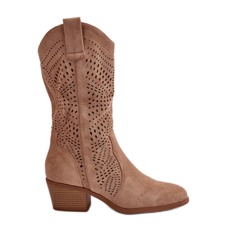 Áttört női Cowboy csizma magas sarkú cipőben, barna Iceda Áttört női Cowboy csizma magas sarkú cipőben, barna Iceda