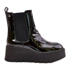 Patent női csizma emelvényen és ékkel szigetelt fekete Wloedia