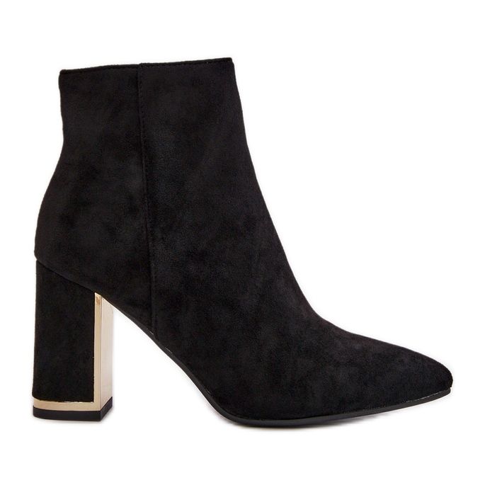 Női magas sarkú bokacsizma, cipzárral rögzítve, hőszigetelt, Eco Suede, fekete Mevair