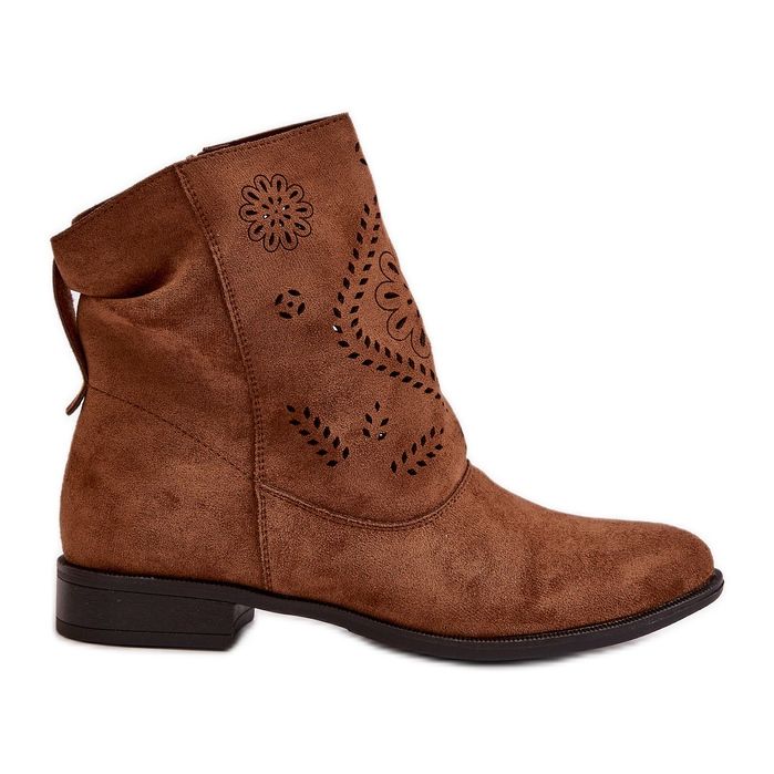 Jezzi Női áttört alacsony csizma cipzárral, barna irinette