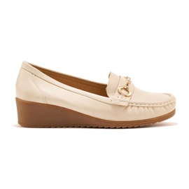 Bézs színű női ék alakú naplopók arany díszítéssel Bézs színű női ék alakú naplopók arany díszítéssel