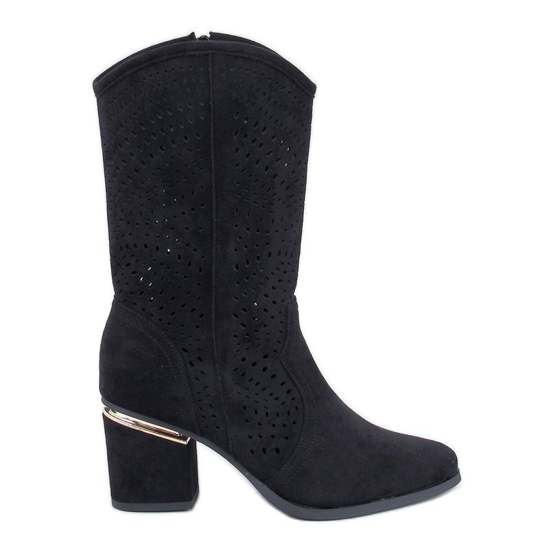 Lange Black áttört magas sarkú csizma fekete