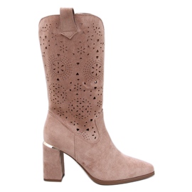 Strokes Khaki áttört magas sarkú csizma barna