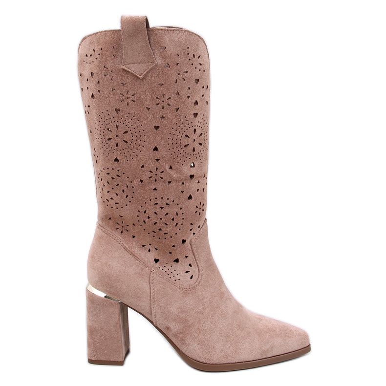 Strokes Khaki áttört magas sarkú csizma barna Strokes Khaki áttört magas sarkú csizma barna