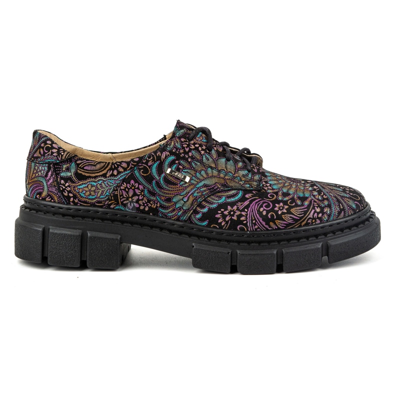 Olivier Női bőrcipő vastag talppal, virágos 1134, türkiz sokszínű