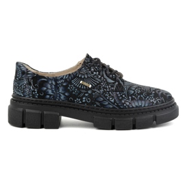 Olivier Női bőrcipő vastag talppal, virágos 1134, kék sokszínű