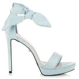 Ideal Shoes Velúr szandál masnival kék Ideal Shoes Velúr szandál masnival kék