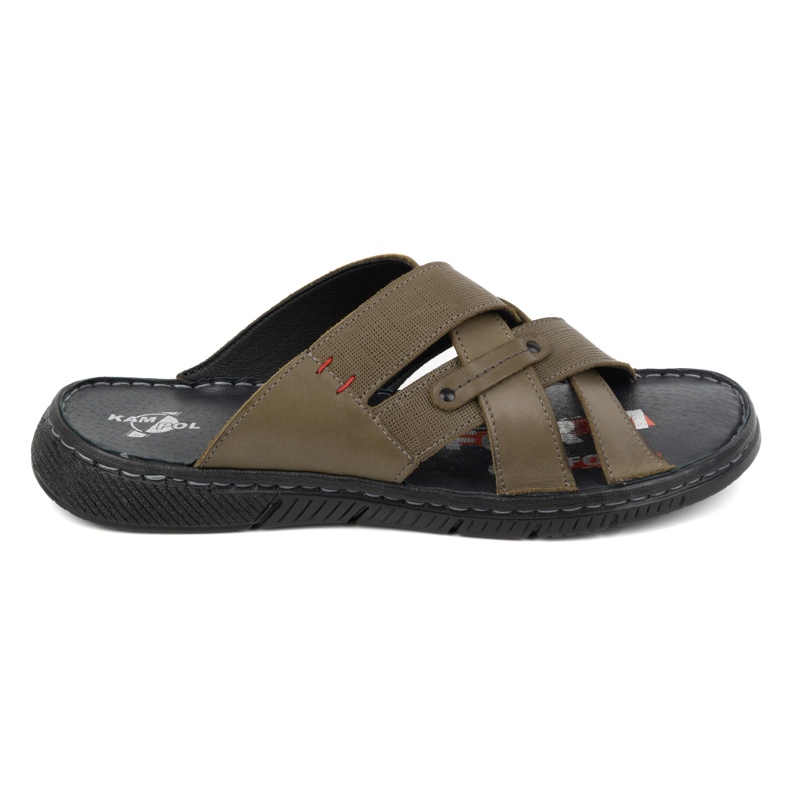 Kampol Férfi keresztes bőr papucs 203KAM oliva zöld